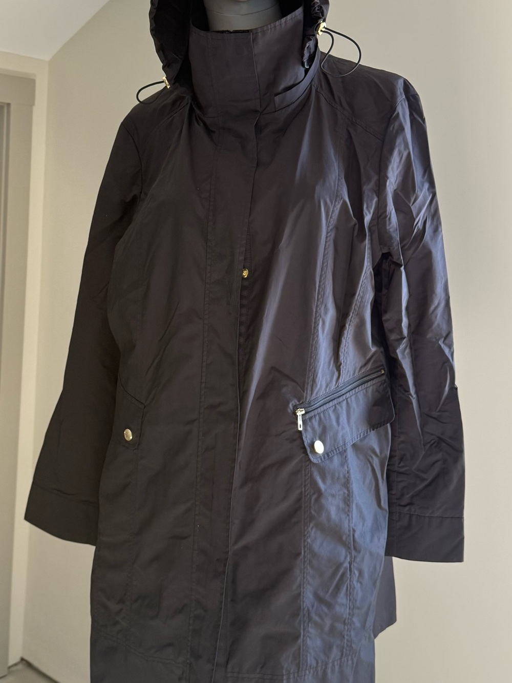 Cole Haan Signature Black Hooded RainCoat